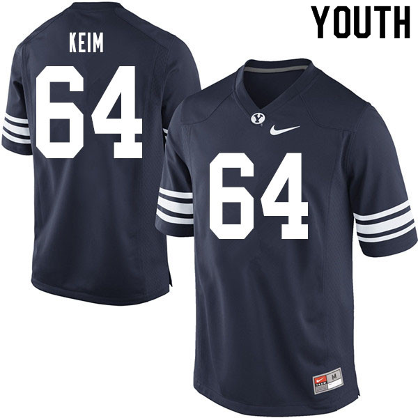 Youth #64 Brayden Keim BYU Cougars College Football Jerseys Sale-Navy